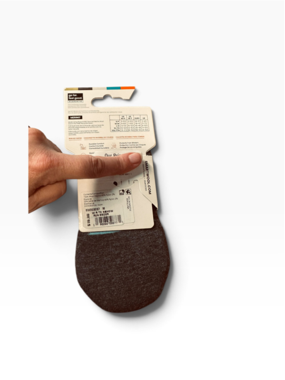Women's Smartwool Run No Show Socks, Size M, Grey and Blue - Picture 2 of 3
